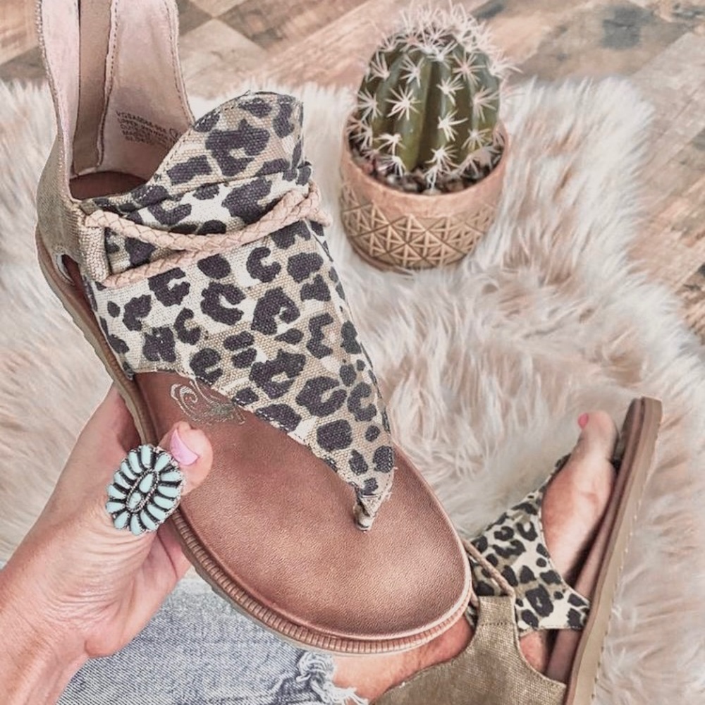 Boho Western Leopard Print Sandals